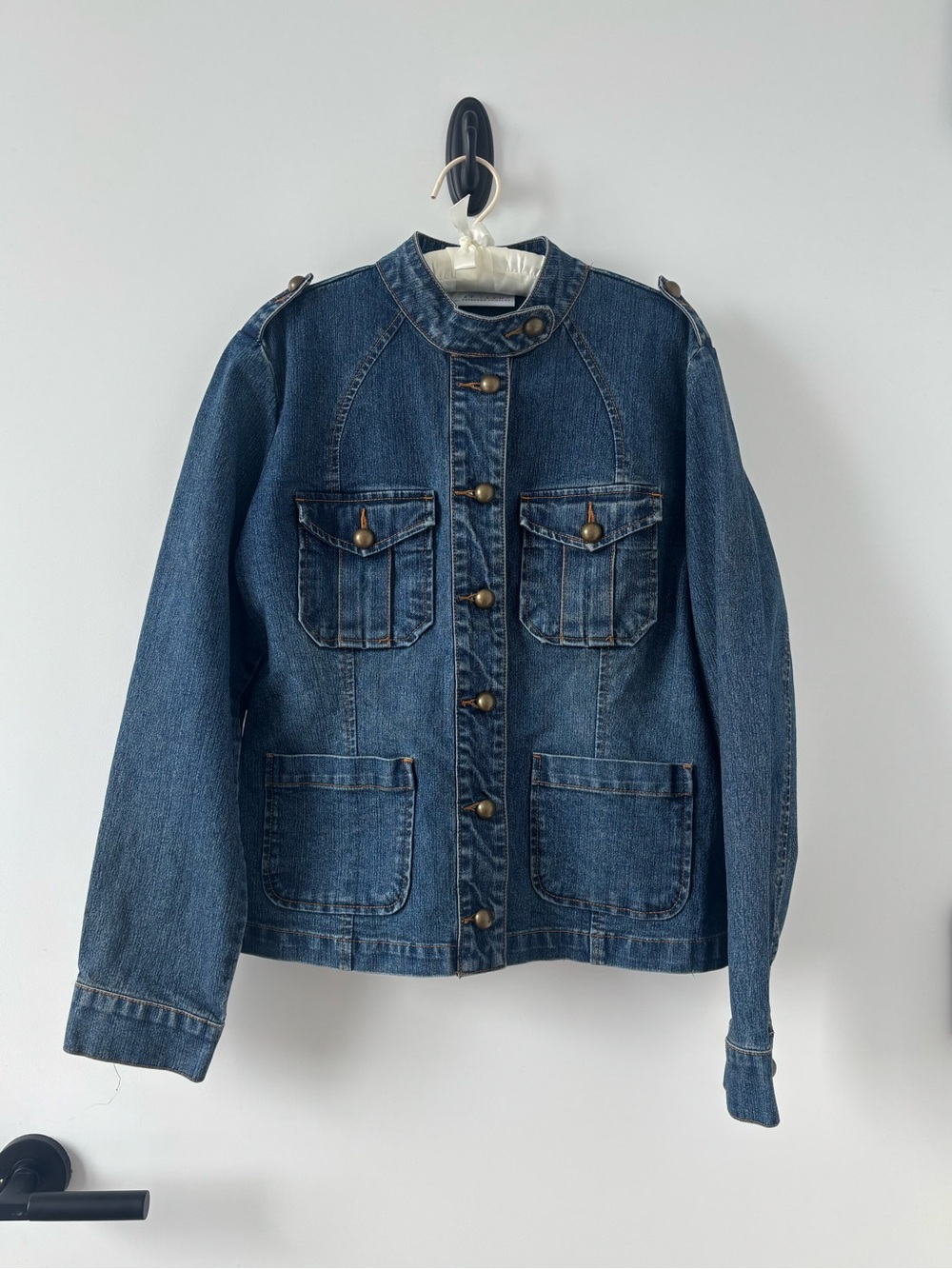 Vintage Y2K Military Style Utility Denim Jacket Womens - Picture 2 of 6